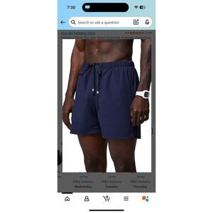 New Fabletics Men's The One Short (Unlined), Training, Swimming, Lightweight, Qu